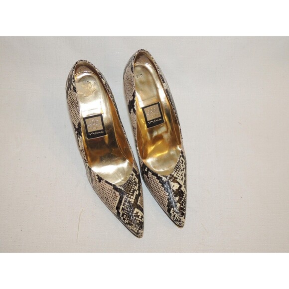 VTG 90s Nina Faux Snakeskin Leather Classic Pointed Toe Career Pumps Heels 7.5 - Picture 2 of 6